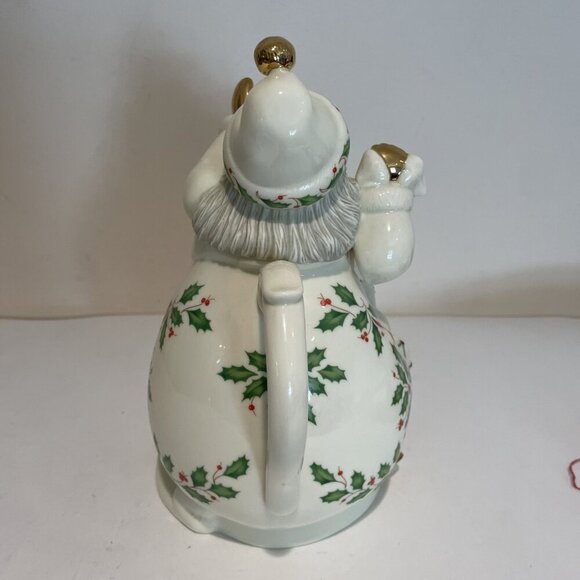 Lenox Holiday Santa Teapot Figural Porcelain Gold Accents Holly Berry Christmas - Picture 7 of 13